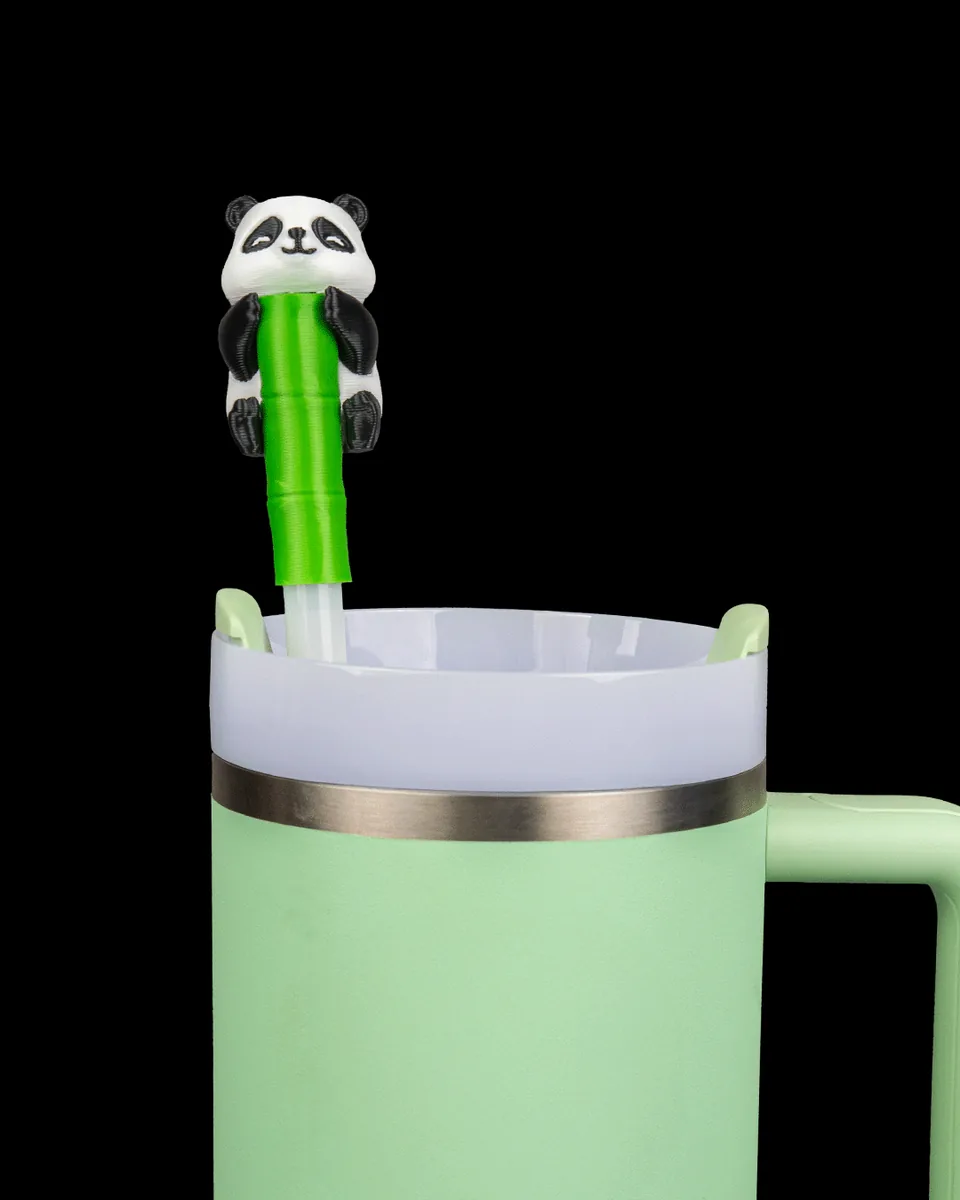 Bamboo Break — Panda straw topper and handle charm set — view 1; cup and straw not included