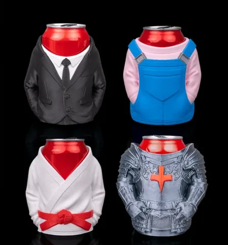 Clothing Can Holders — four featured designs; choose one holder, drinks not included
