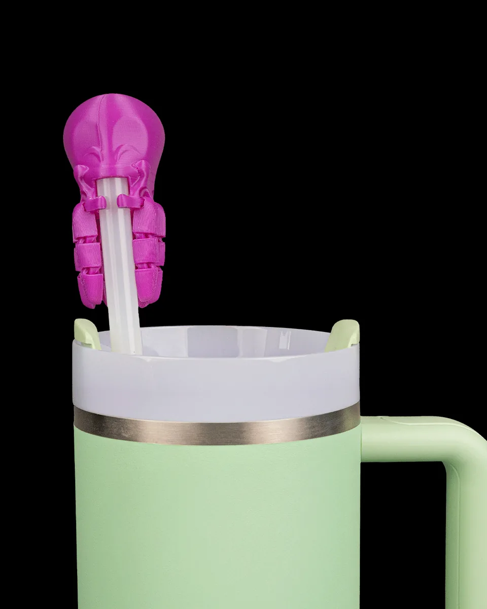 Deep Sips — Octopus straw topper and handle charm set — view 1; cup and straw not included
