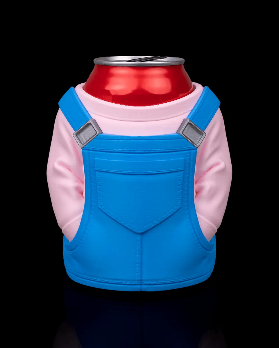 Overalls Can Holder — product view 1; beverage can not included